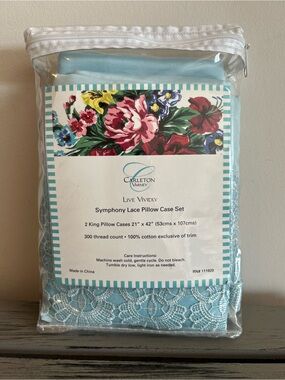 Vintage Carleton Varney Live Vividly Symphony Lace King Pillow Case Set NWT